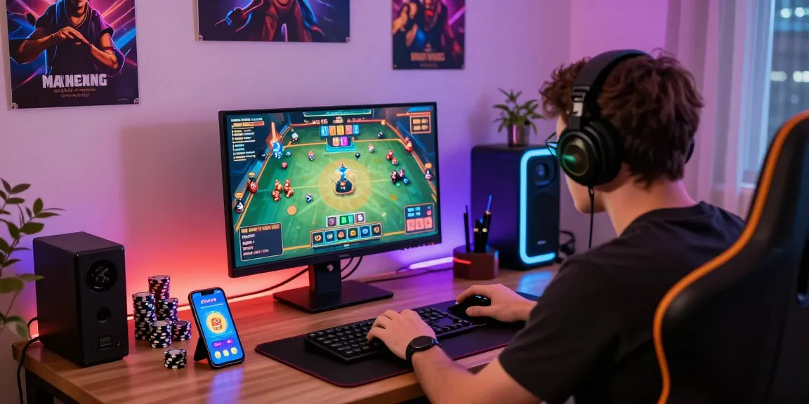 Player engaged in gaming activities with Rikvip app interface and vibrant LED lights