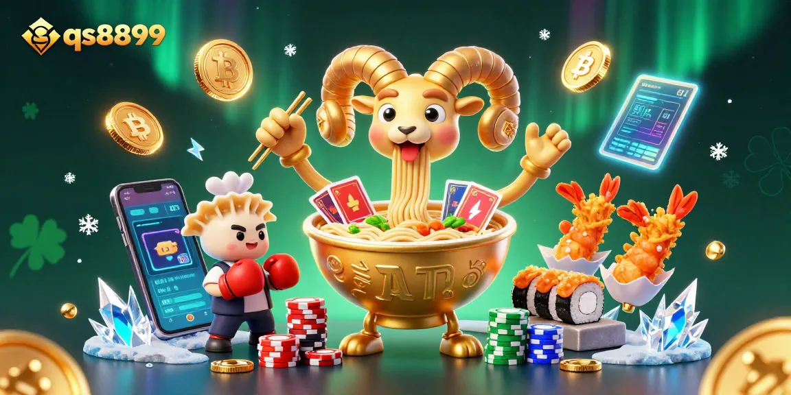 Experience the excitement of qs8899 with a vibrant 3D casino illustration featuring animated characters and crypto elements.