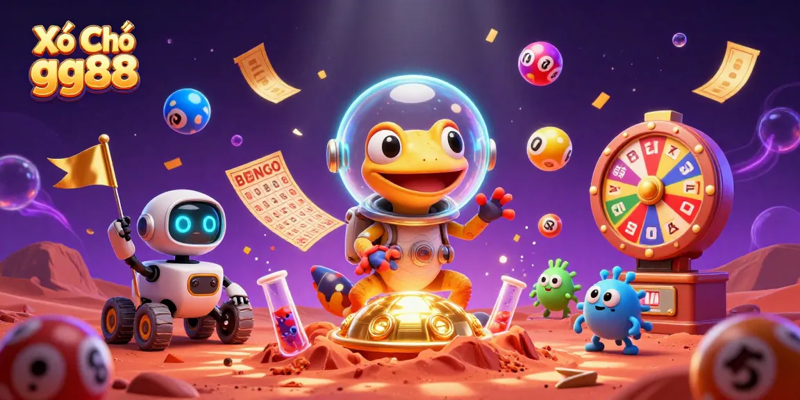Xổ Số gg88 lottery balls bounce as a Martian gecko discovers a golden casino on Mars.