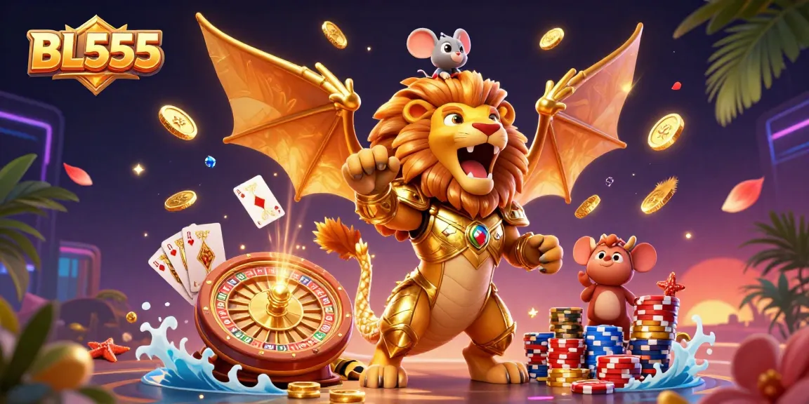 Experience the thrill of winning with BL555's captivating casino scene brimming with excitement and gaming elements.