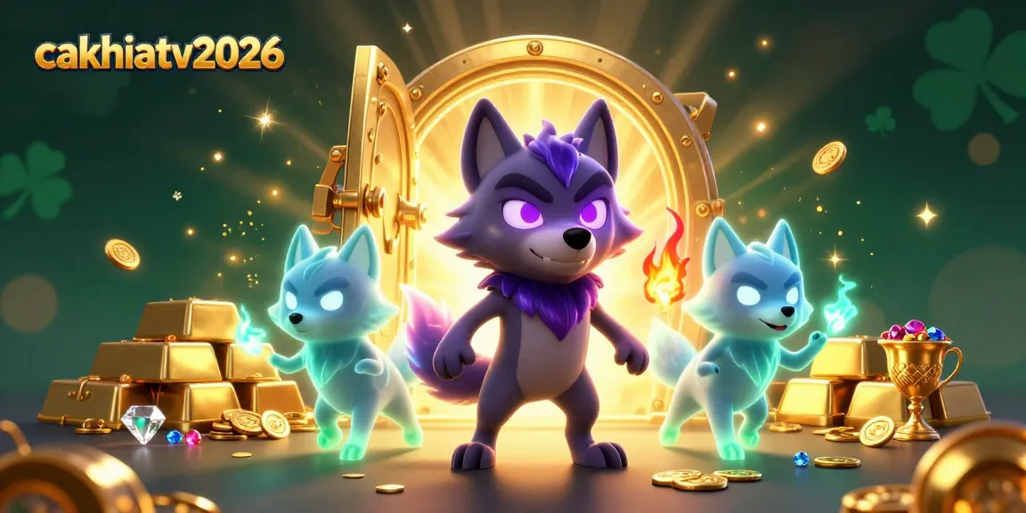 Engage with exciting action at cakhiatv2026, featuring glowing wolf leaders surrounded by treasure elements.