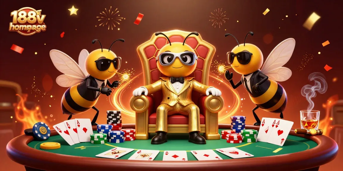 Experience the excitement of the 188v homepage through vibrant 3D casino illustration showcasing a bumblebee mob boss.