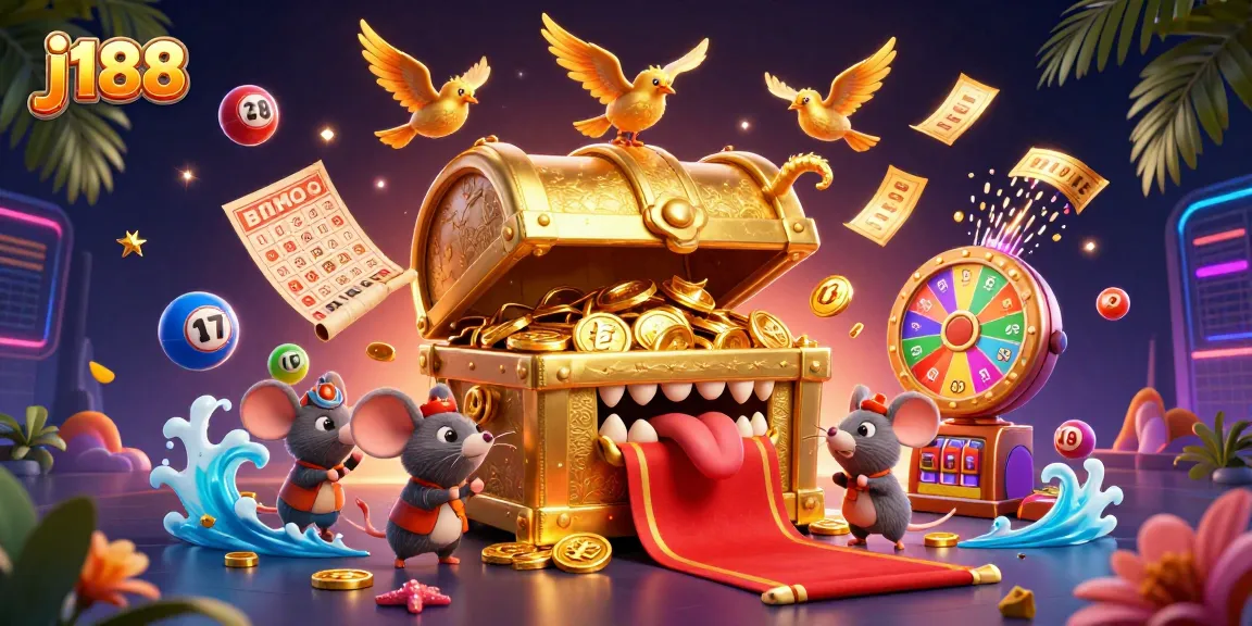 Engage with j188's thrilling lottery scene featuring dynamic elements like bouncing balls and spinning prize wheels.