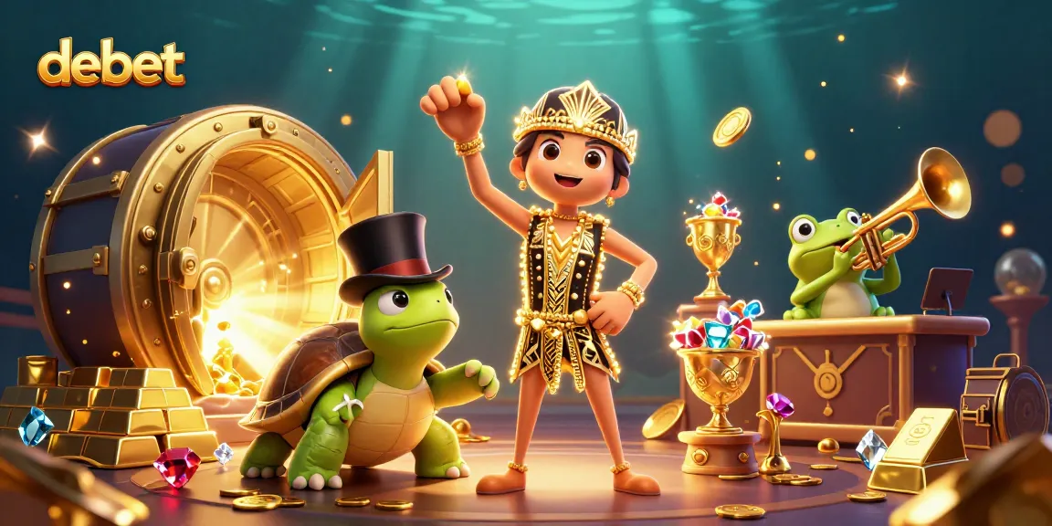 Experience debet through this vibrant casino scene with a top-hat turtle and gold treasures!