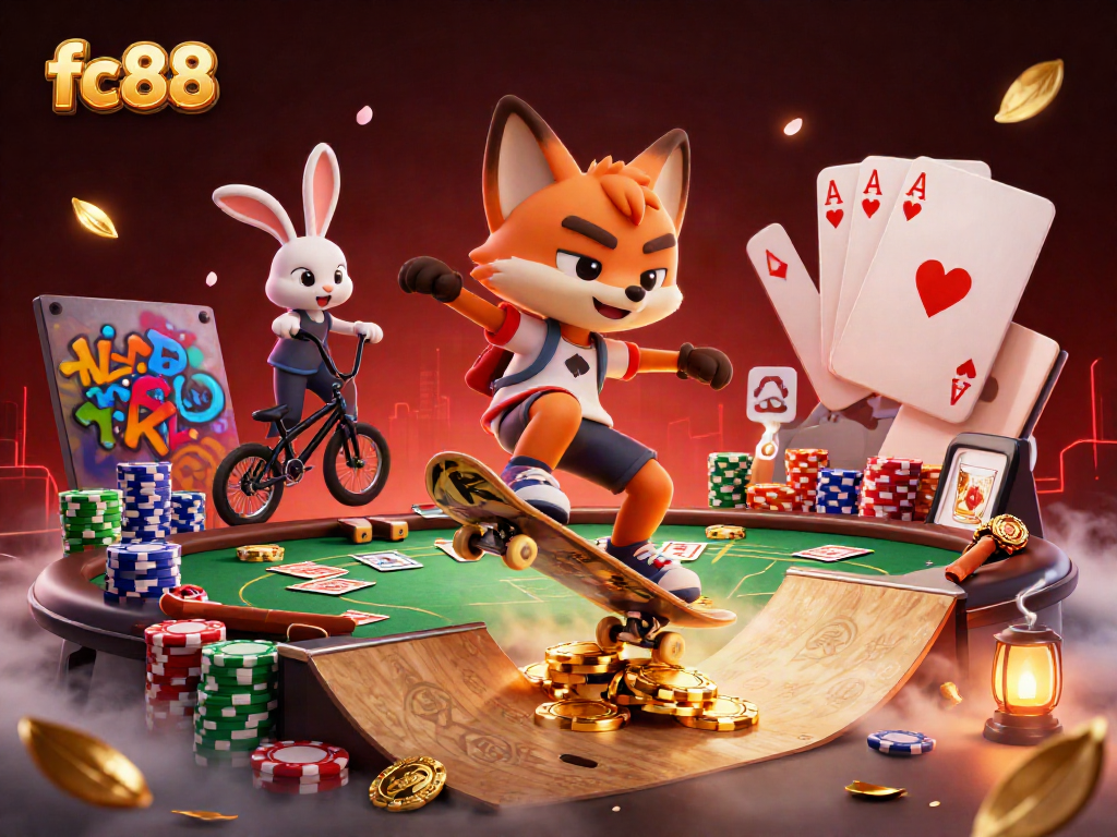 Hình ảnh cáo và thỏ trong trò chơi poker tại fc88, thể hiện sự vui vẻ và kịch tính.