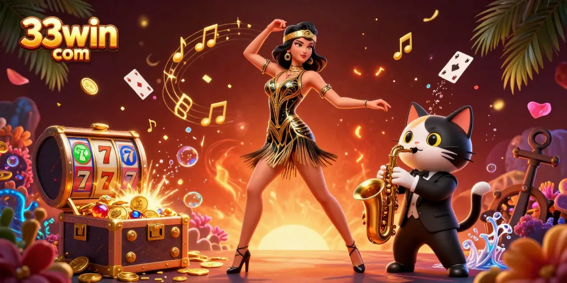 Experience gaming excitement with 33win com in this vibrant 3D casino illustration.