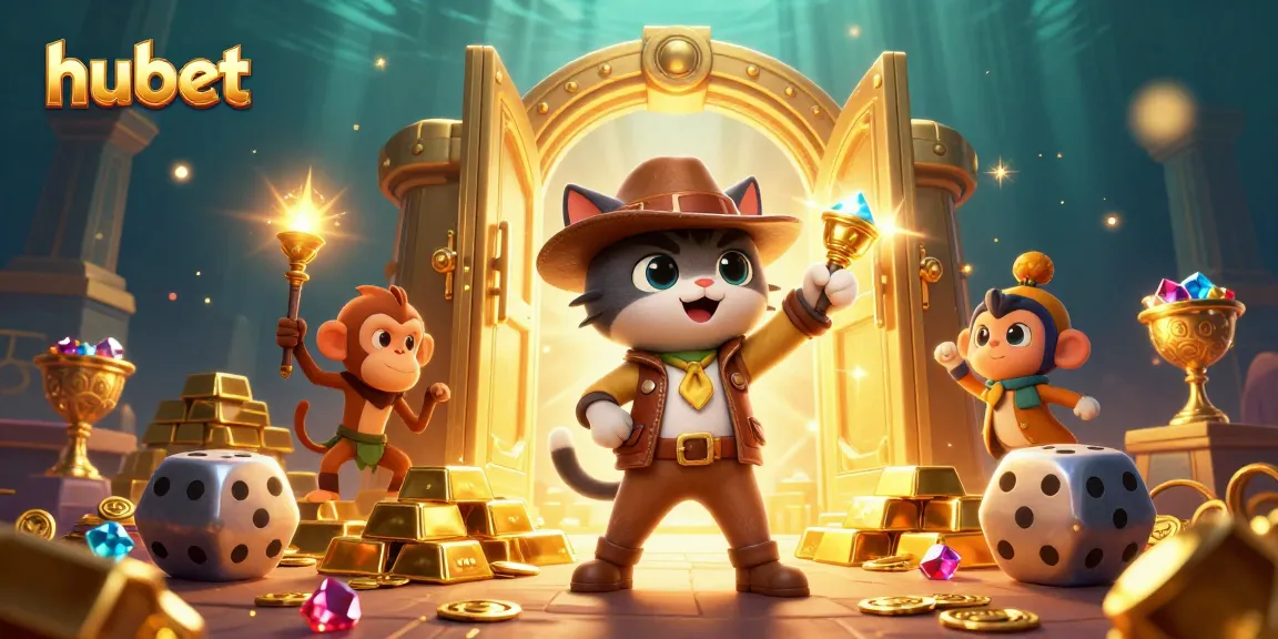 Engage with hubet's exciting casino adventure featuring a cat discovering treasures in a vibrant temple.