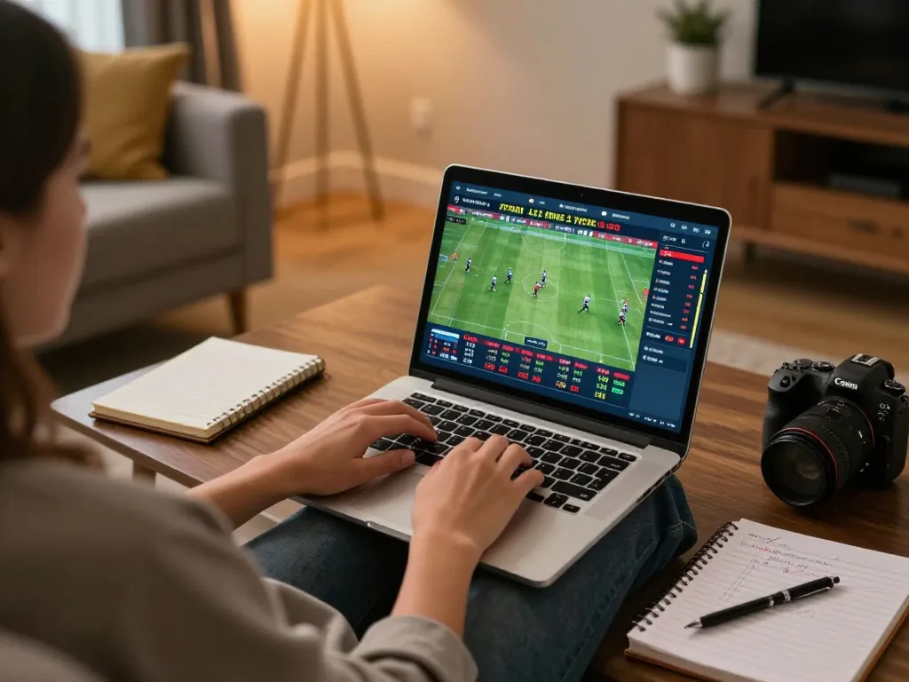 Engaging in kèo nhà cái strategies while betting online, showcasing a focused individual using a laptop with sports odds.
