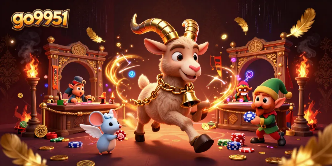 Experience exciting gaming adventures at go9951 in a vibrant, festive, and chaotic casino scene.