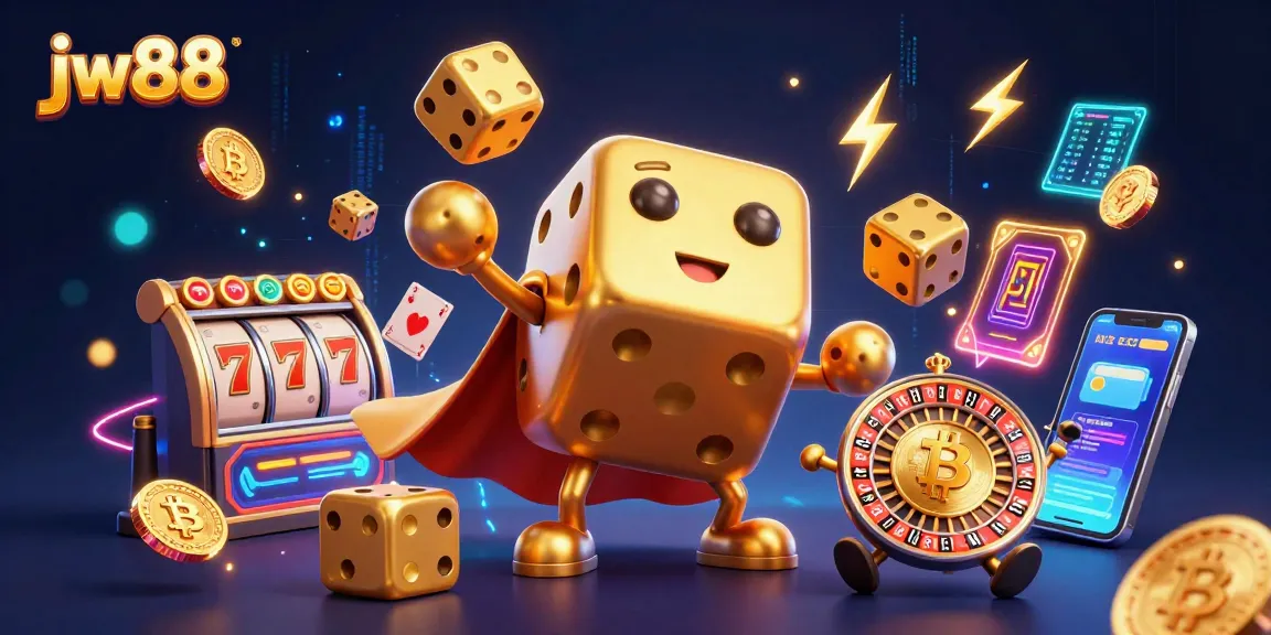 Play thrilling games at jw88 with the magical golden dice golem and vibrant casino symbols!