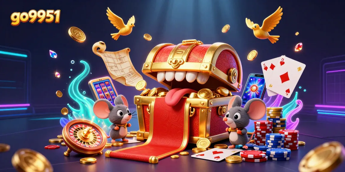 Experience the thrill of go9951 with vibrant treasures and dynamic casino elements illustrated.