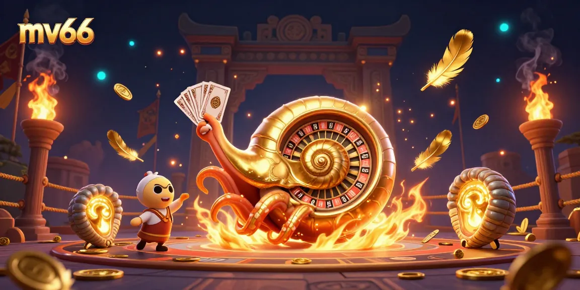 Experience thrilling bets with mv66's dynamic 3D casino illustration featuring a giant nautilus roulette wheel.