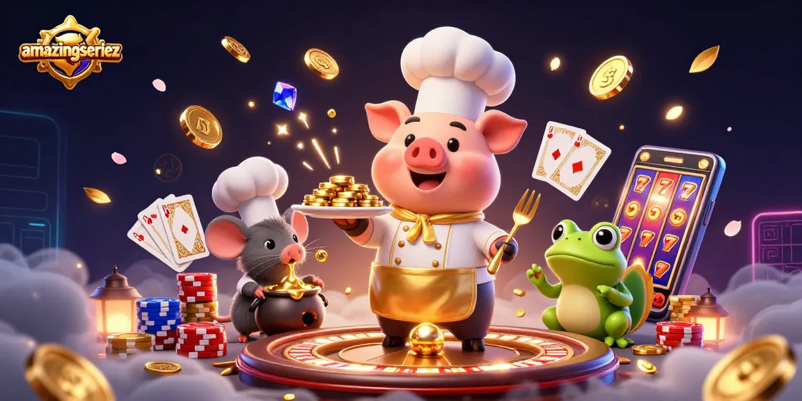 Experience winning strategies at amazingseriez with an engaging casino scene featuring a chef, mouse, and frog.