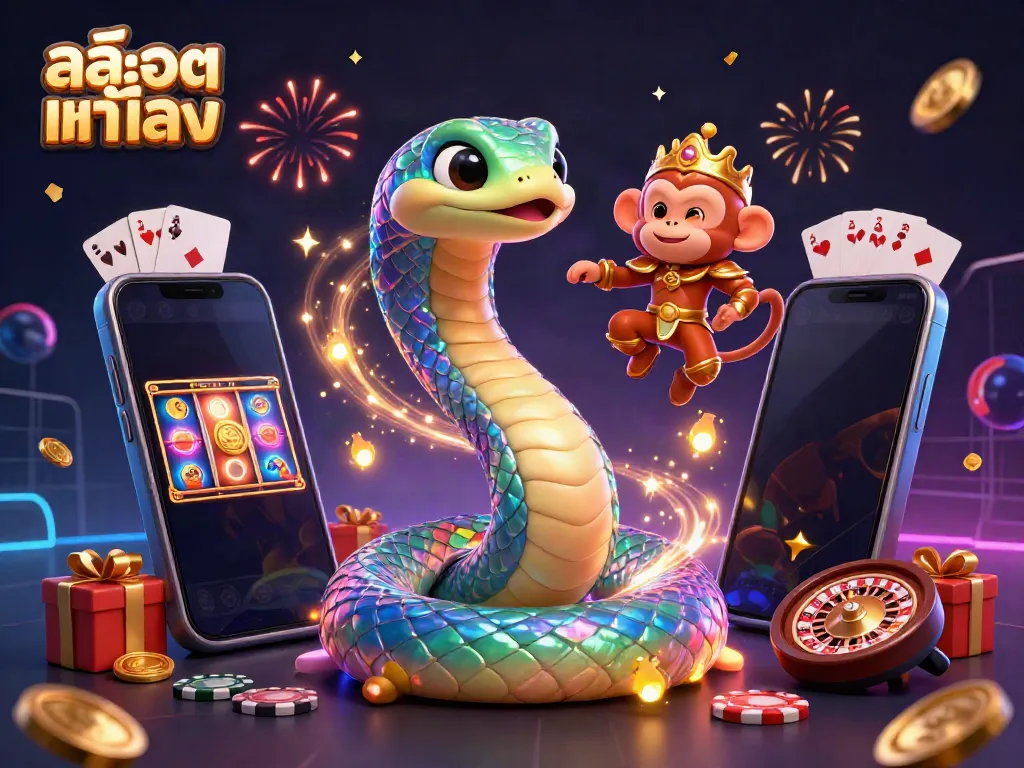 Spin colorful slots with สล็อตแท้ตรง as a playful monkey king and rainbow serpent create a winning scene.