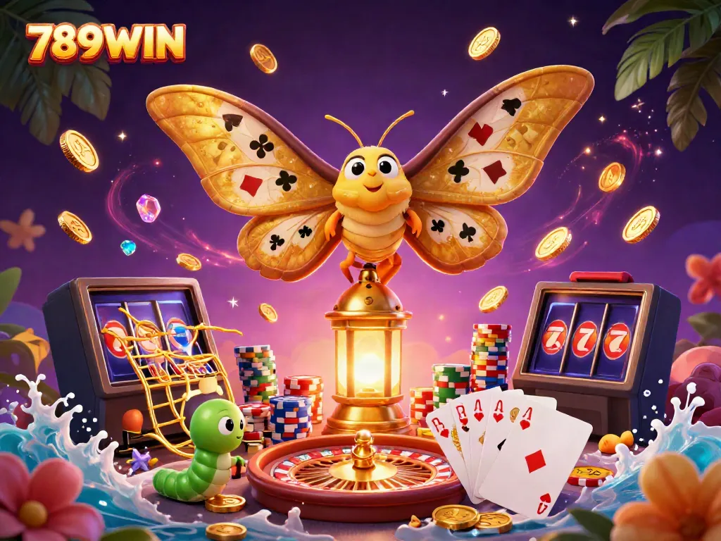 Experience 789WIN's vibrant casino world with golden coins, playing cards, and dynamic game elements.
