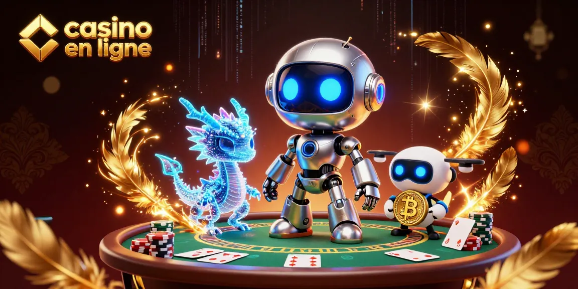 Découvrez le casino en ligne avec ce robot cybernétique et dragon IA, ambiance de jeu dynamique.