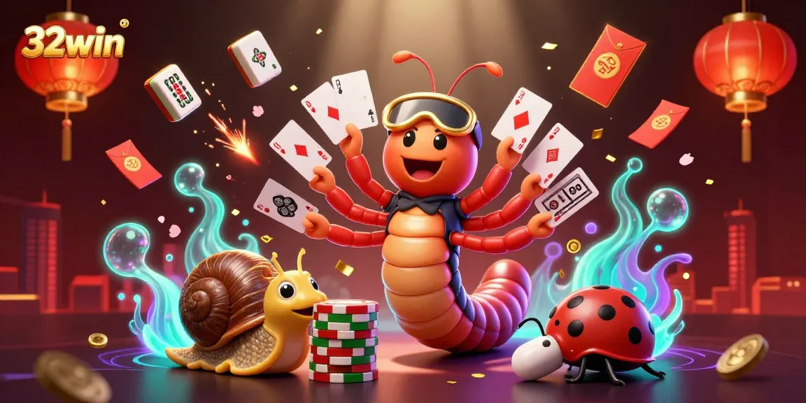 32win players enjoy an illustrated casino ambiance with vibrant characters and festive elements.