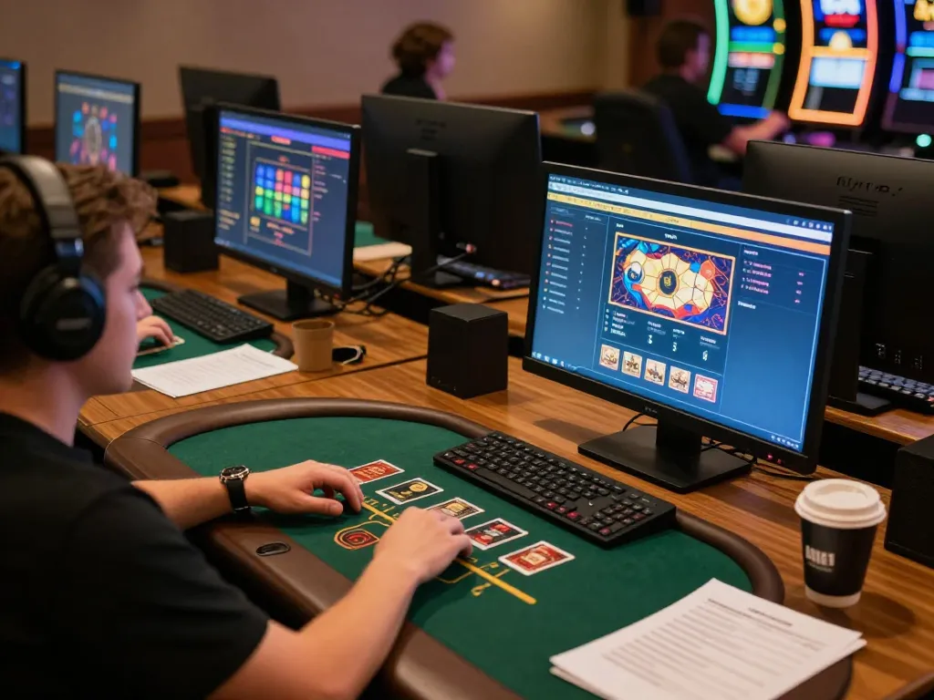 SUNWIN user engaging in dynamic online blackjack game with multiple screens and a cozy setup.