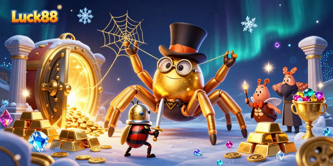 Experience thrilling gameplay with Luck88 as a golden tarantula spins its web among treasures!