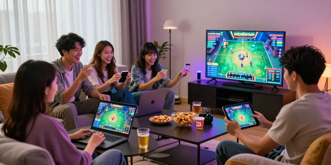 Experience thrilling online gaming at https://gemwin.pics/ with friends in a modern living room, enjoying card games.