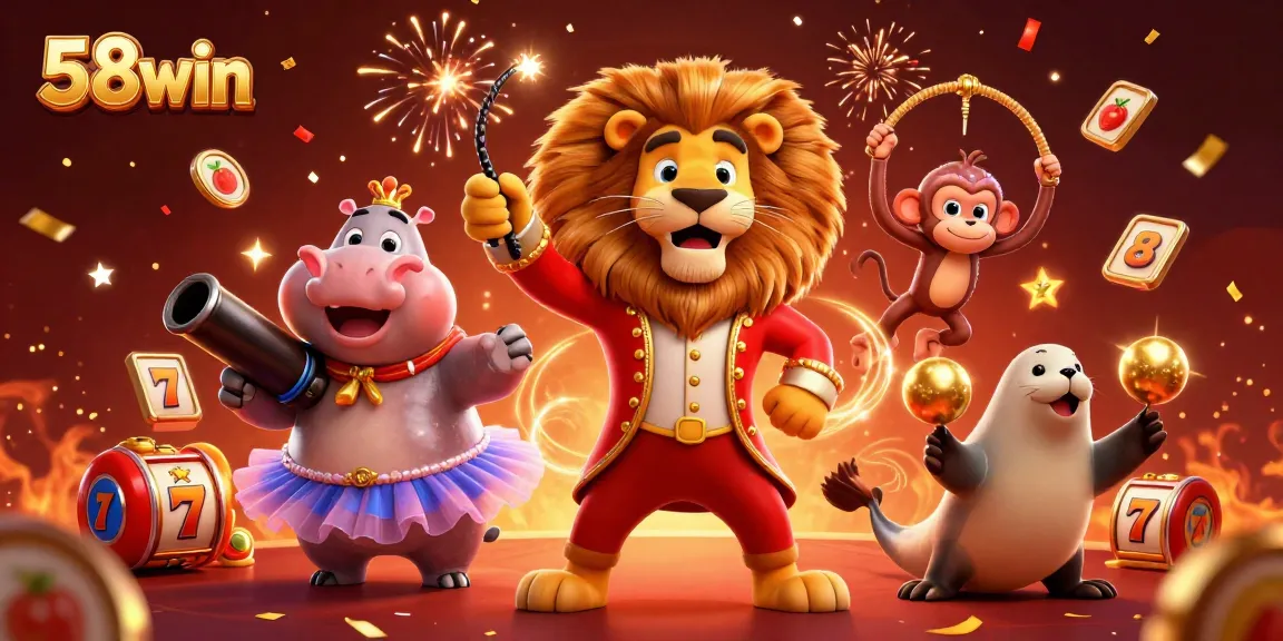 Experience the thrilling 58win casino excitement with a lively 3D carnival scene.