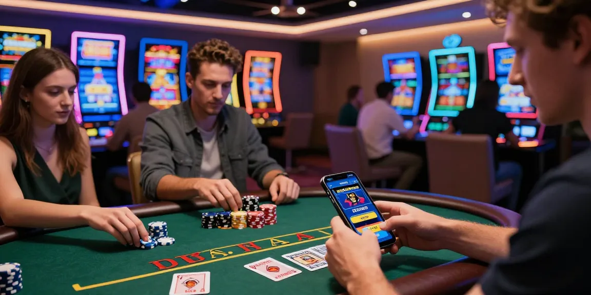 Players enjoying games at casinos that accept credit cards in a vibrant online setting with gaming screens and chips.