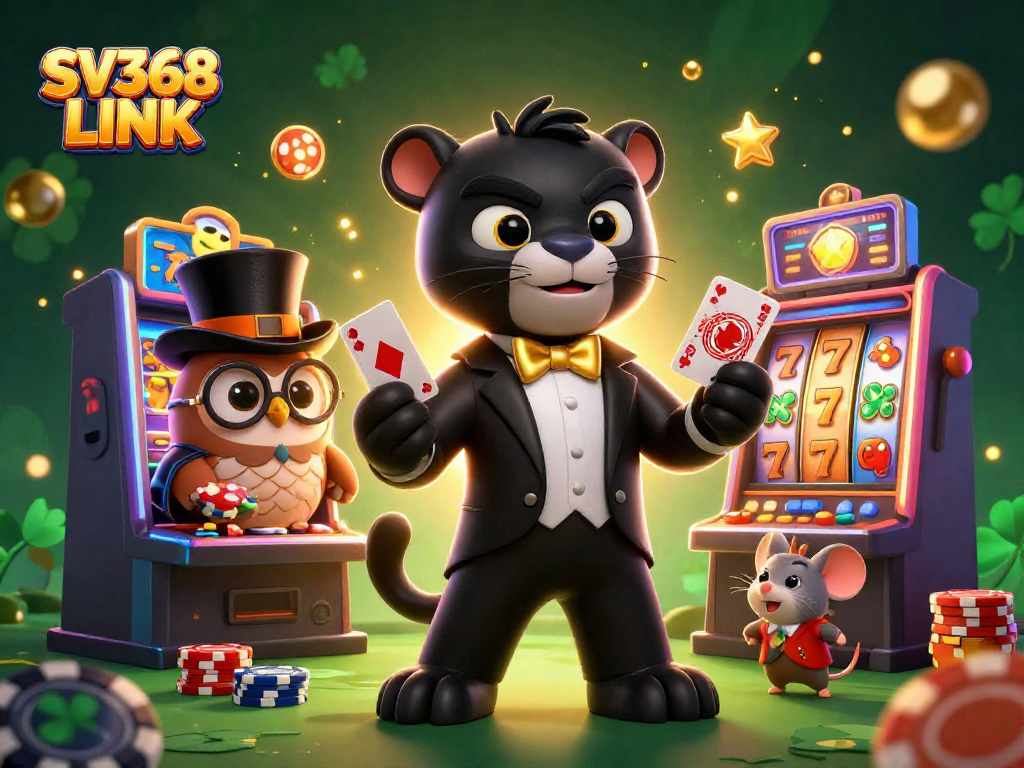 Engage winning strategies with SV368 LINK in this vibrant casino illustration featuring dynamic characters and games.