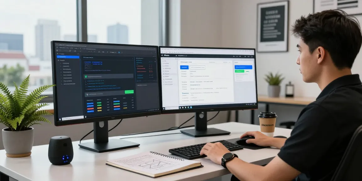 AI detector interface on dual monitors in a modern workspace, illustrating powerful content moderation tools.