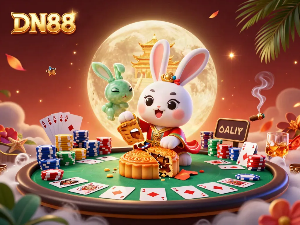 Experience high-stakes gaming with DN88's vibrant casino scene, featuring rich poker elements and engaging characters.