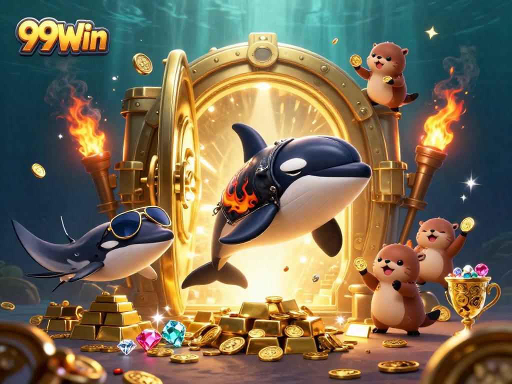 Experience captivating fun at 99Win with treasures and vibrant characters in an exciting casino scene.