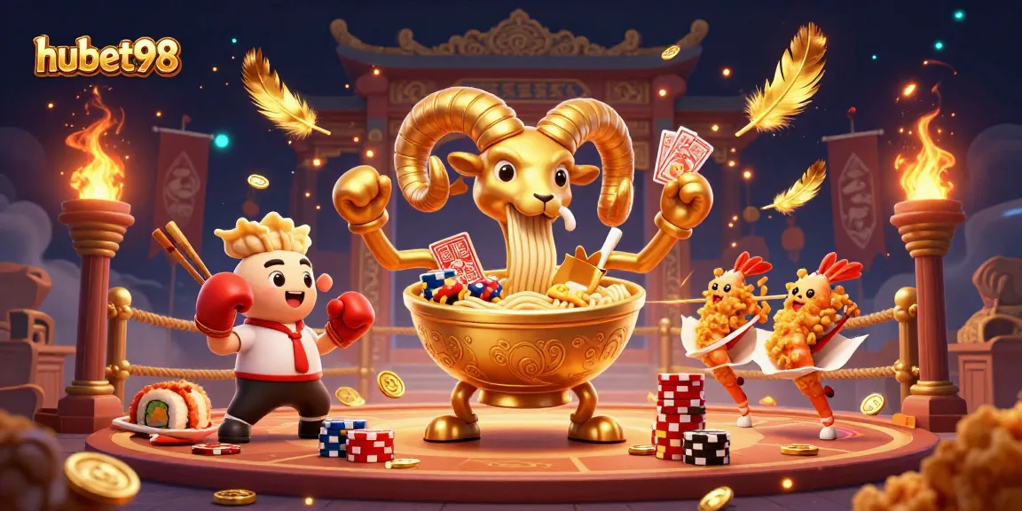 Engage with hubet98's vibrant casino experience featuring unique gambling characters in an action-packed arena.