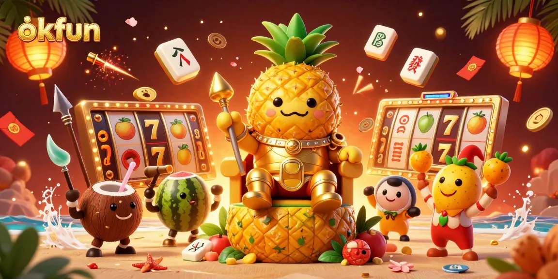 Experience the thrilling games at okfun with vibrant slot reels and dynamic casino elements.