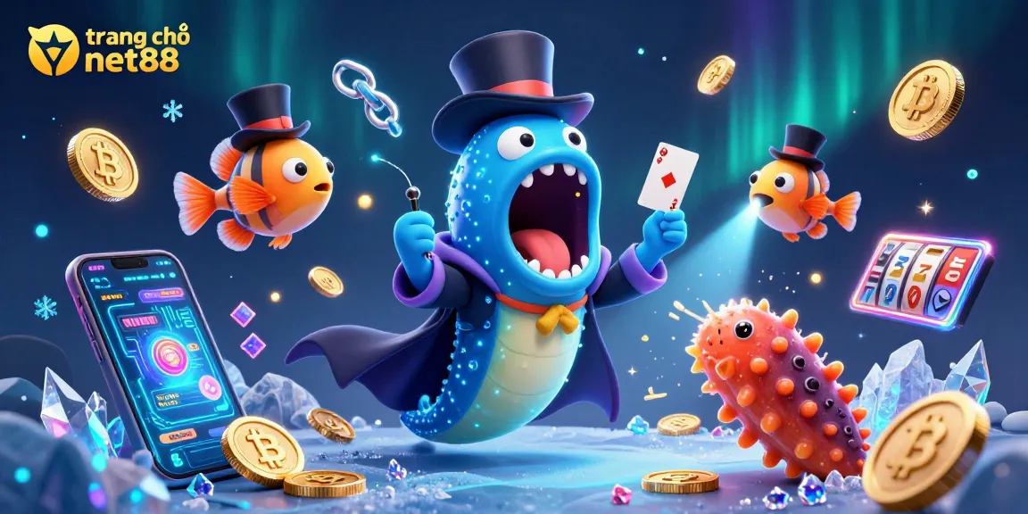 Enhance your gaming experience at trang chủ net88 with a captivating casino-themed illustration featuring vibrant characters and crypto elements.