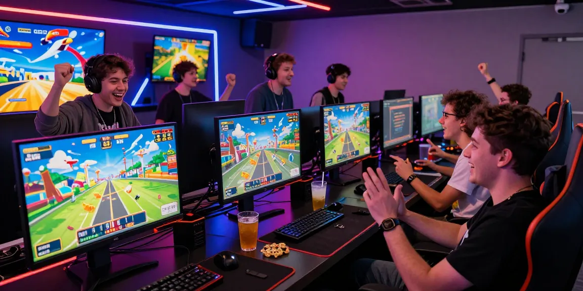Aviator game scene with players celebrating wins in a dynamic gaming lounge.