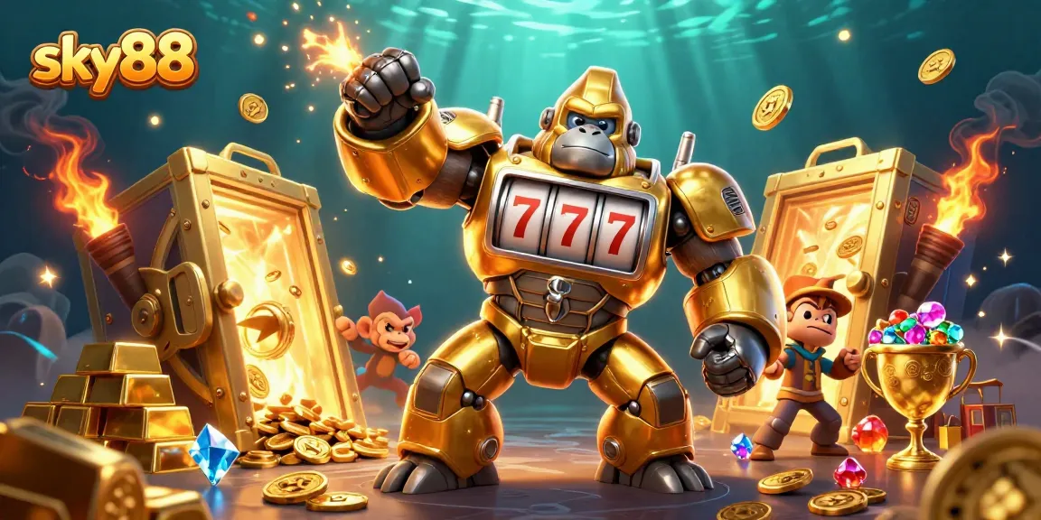Win big with sky88's thrilling slot games featured in an exciting 3D illustration.