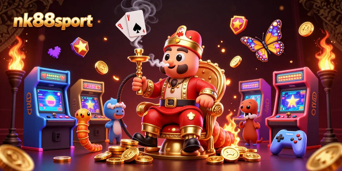 Experience the excitement of nk88sport with an enchanting 3D casino scene filled with game elements.