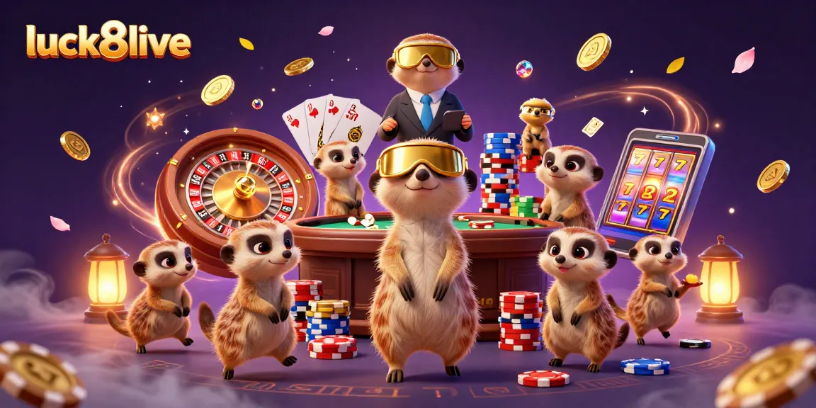 Experience the excitement of luck8live with meerkats running a vibrant casino scene full of winning opportunities.