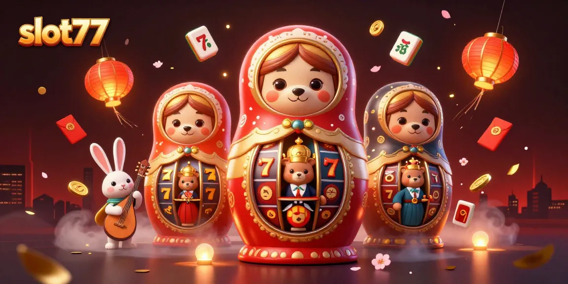 Spin slot77 reels with vibrant 3D characters and casino elements glowing in action.