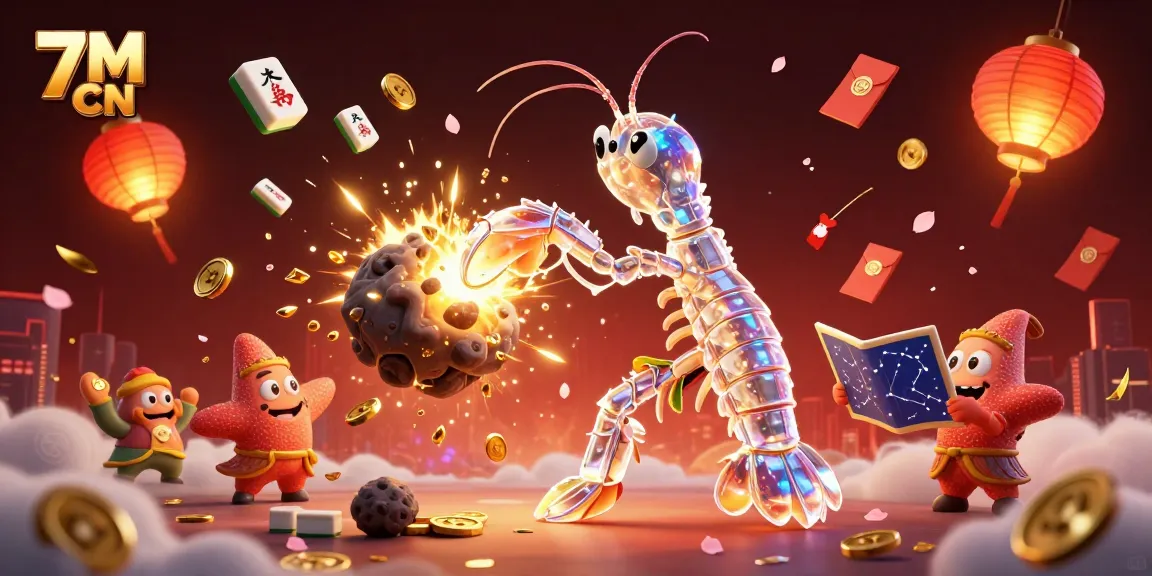 Engage with 7M CN's exhilarating gameplay, watching a mantis shrimp revealing treasures in a dynamic casino scene.