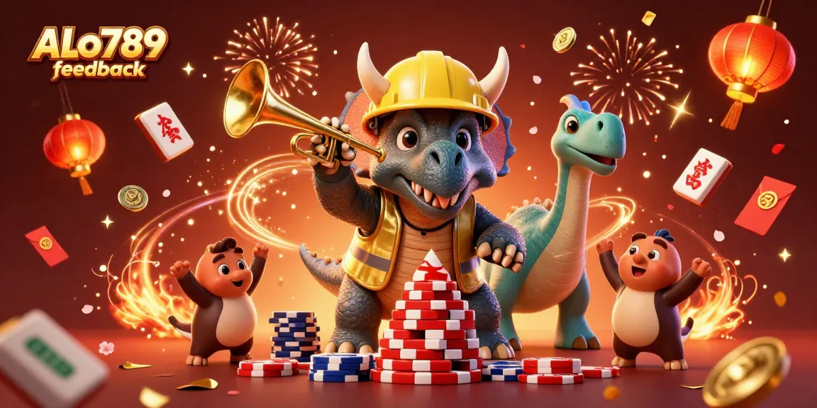 Experience ALo789 feedback: A lively scene celebrating online gaming success with vibrant casino elements and characters.