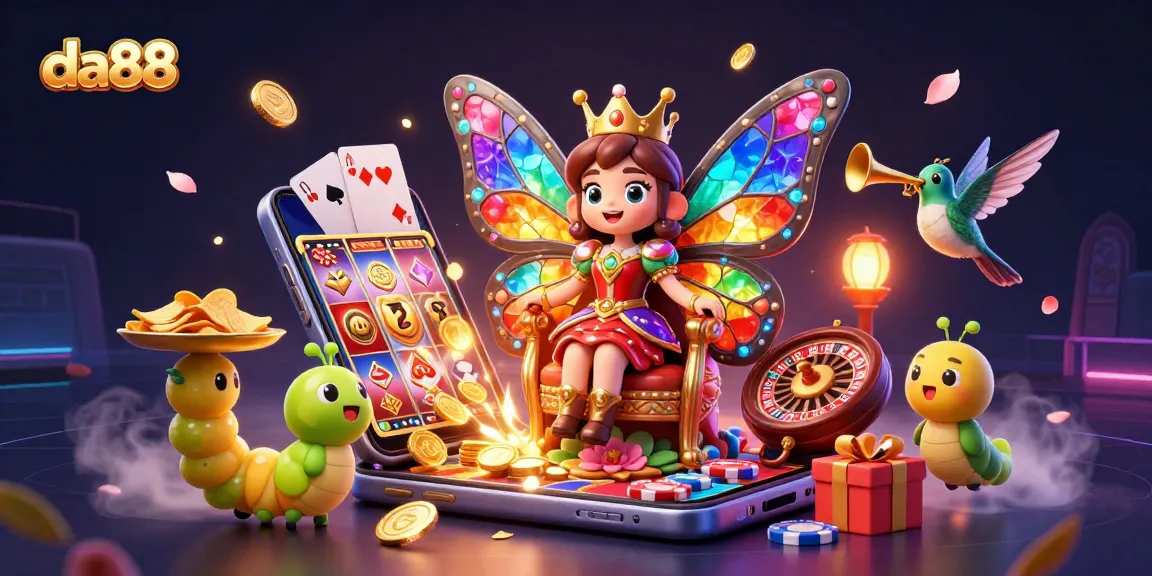Experience the excitement at da88 with colorful slot reels, dynamic gaming elements, and enchanting characters.