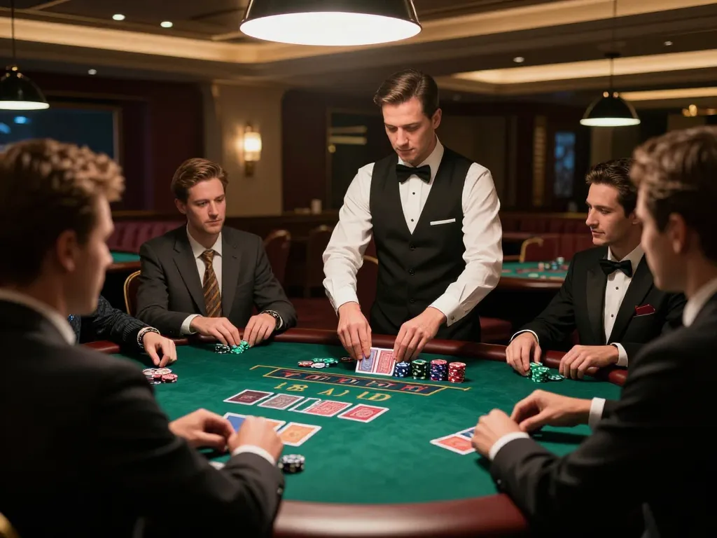 Players engaging in black jack at a luxurious casino table, keonhacaii providing a thrilling experience.