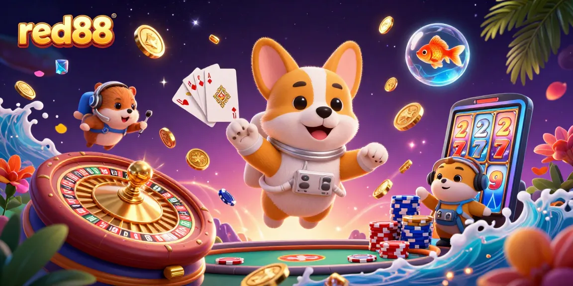 Play and win at red88 with thrilling casino games featuring a colorful astronaut corgi in space.