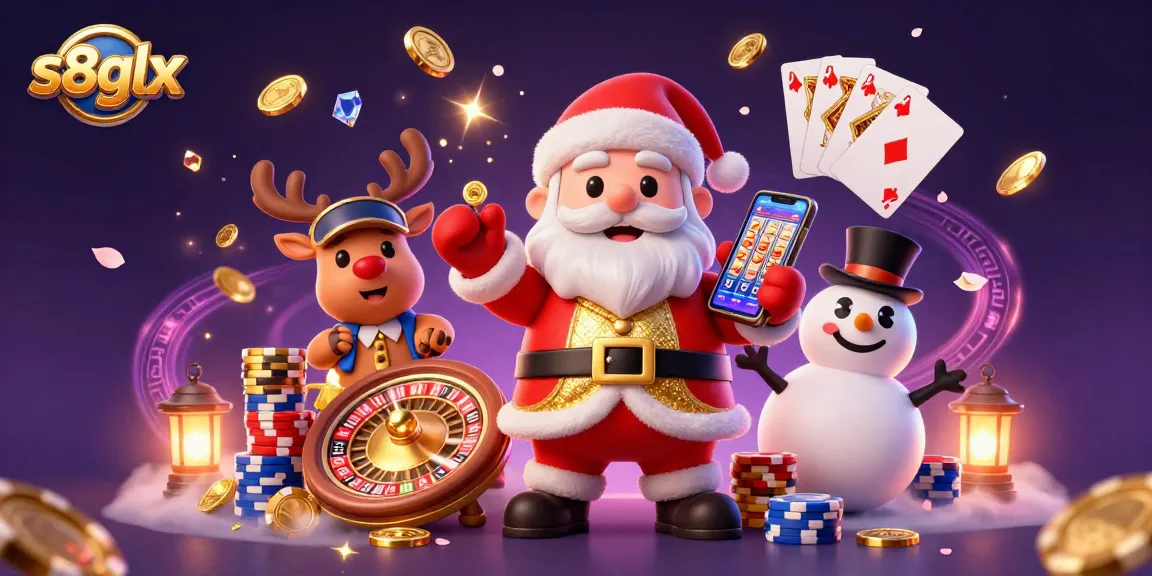 Experience jackpots with s8glx as Santa and friends enjoy casino fun with vibrant gaming elements.