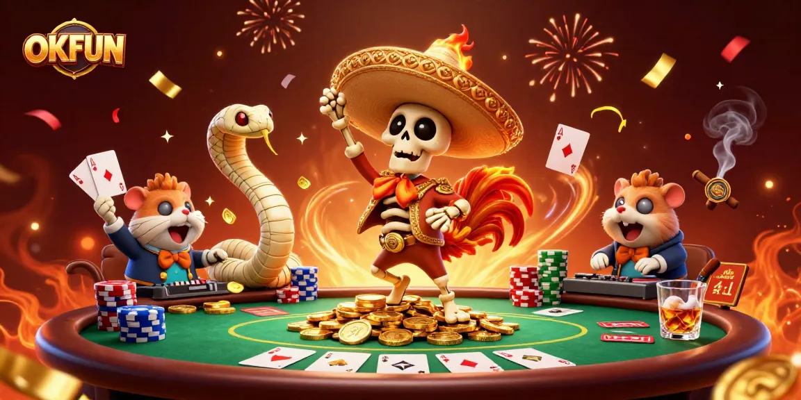 Experience thrilling gaming at OKFUN with lively characters and poker action showcased beautifully.