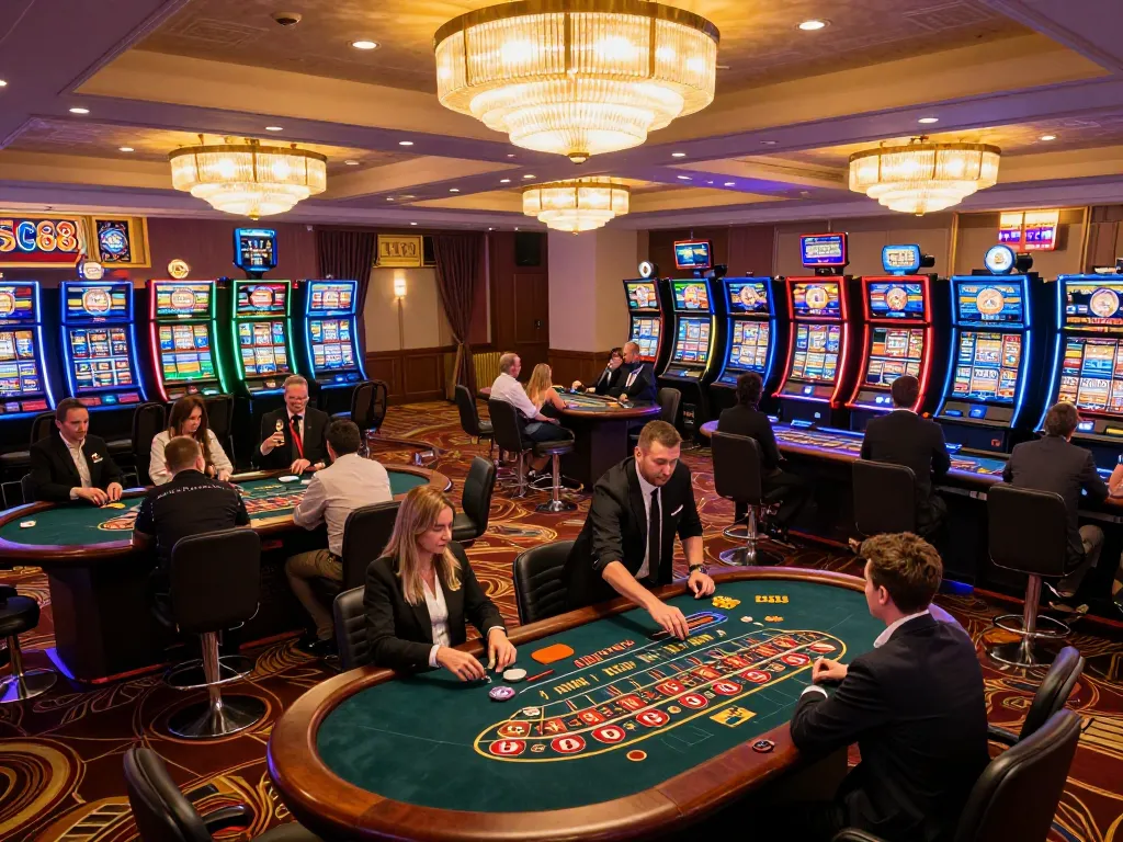 Engaging gameplay at SC88 com with players at roulette tables in a vibrant casino atmosphere.