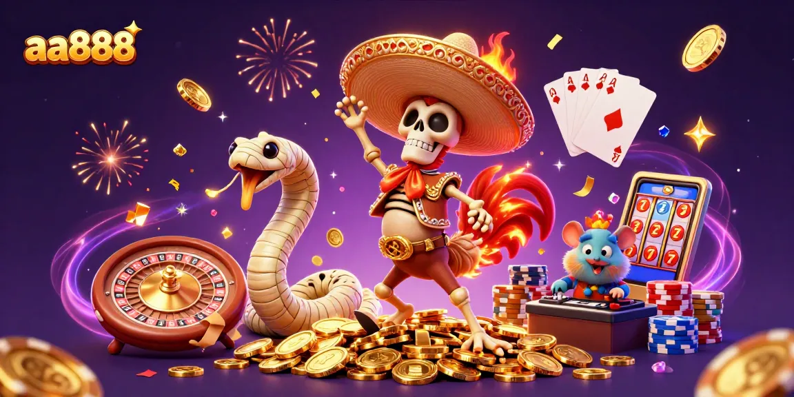 Experience excitement at aa888 with a lively skeleton mariachi and casino elements in action.