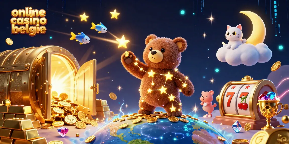 Experience vibrant thrills at online casino belgie with a dazzling illustration of treasures and playful cosmic characters.