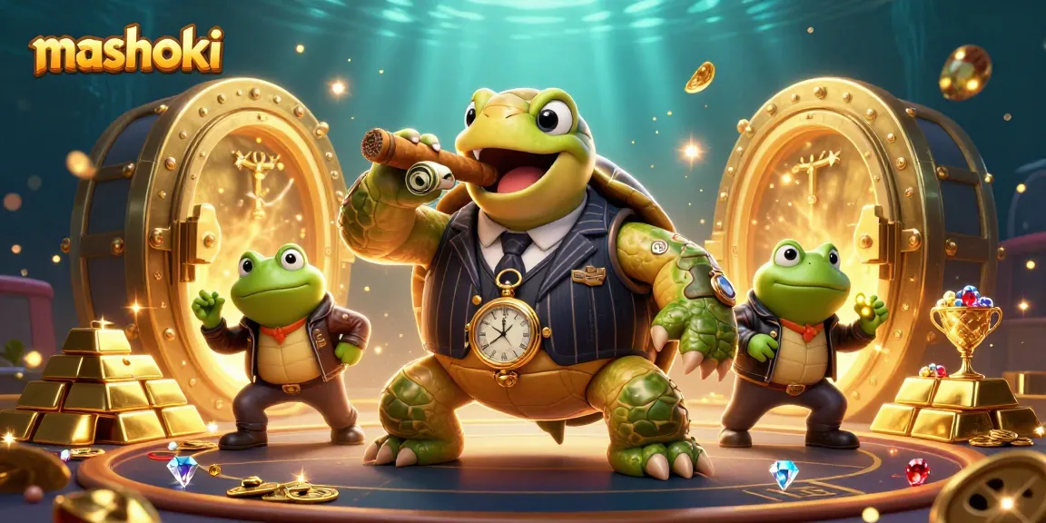 Join the adventure at mashoki with a turtle mobster and bullfrog enforcers in a vibrant casino scene.