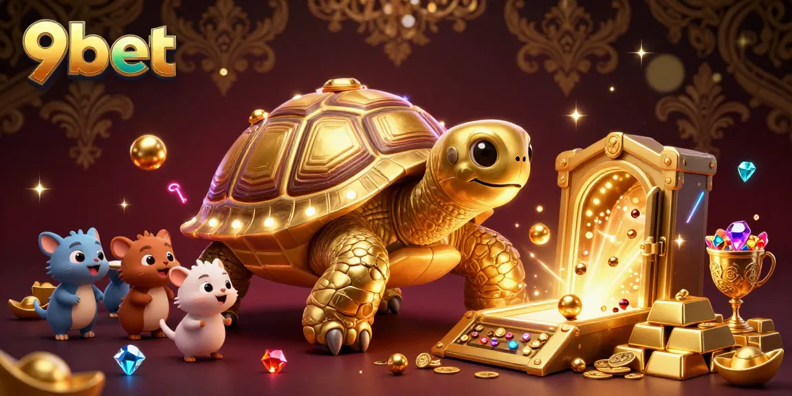 Experience the excitement of 9bet with a vibrant casino scene featuring golden treasures and animated characters.